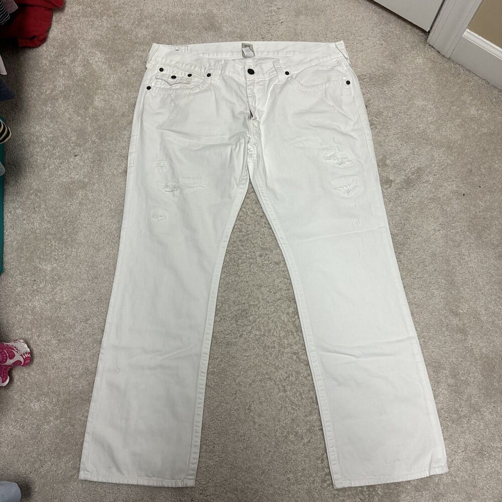 True Religion Ricky Denim Jeans Mens 44 White Flap Pocket Made in USA